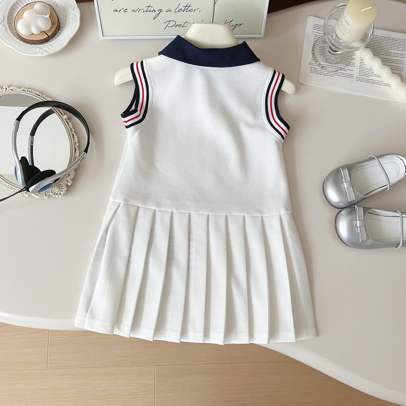 Toddler Girl Preppy Style Sleeveless White Dress