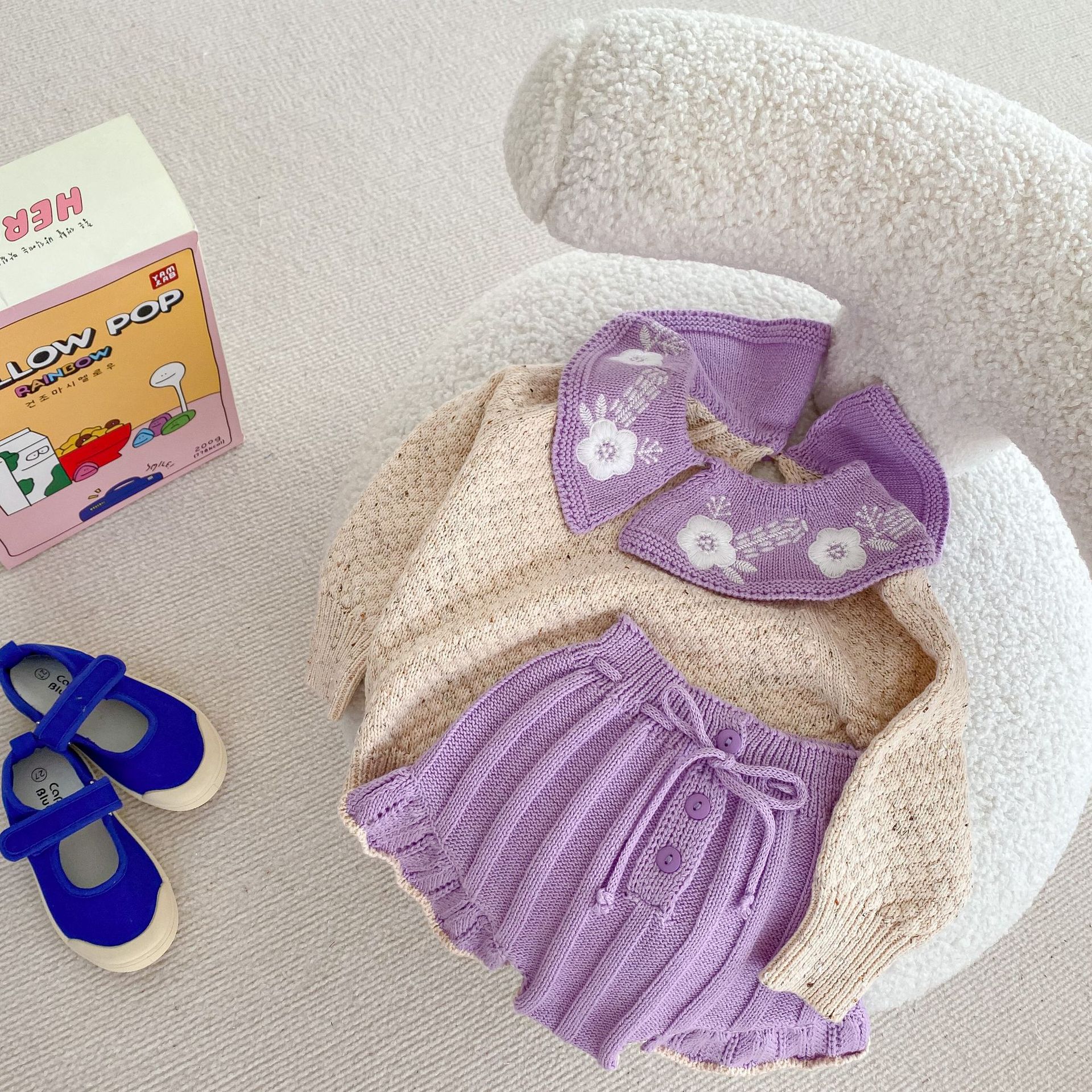 Baby Toddler Girl Embroidered Lapel Sweater Set