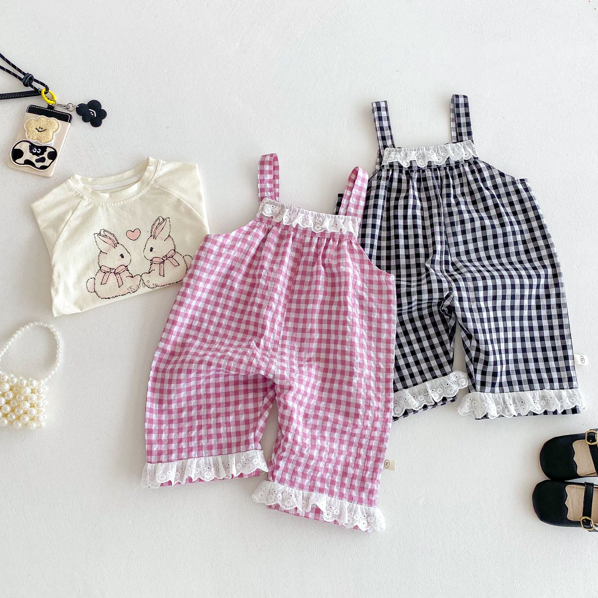 Baby Girl Plaid Lace Overalls