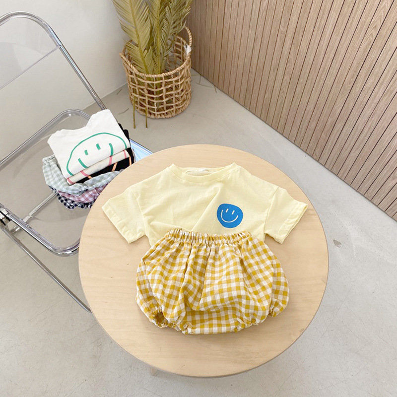 Baby Smile Tee & Plaid Shorts Set