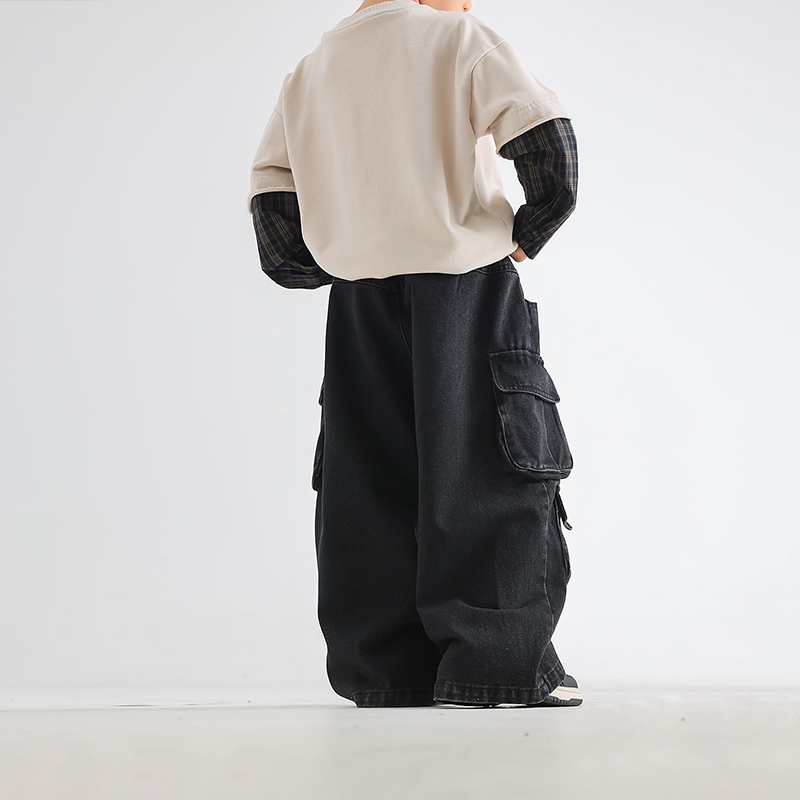 Toddler Boy Big Pocket Black Casual Pants