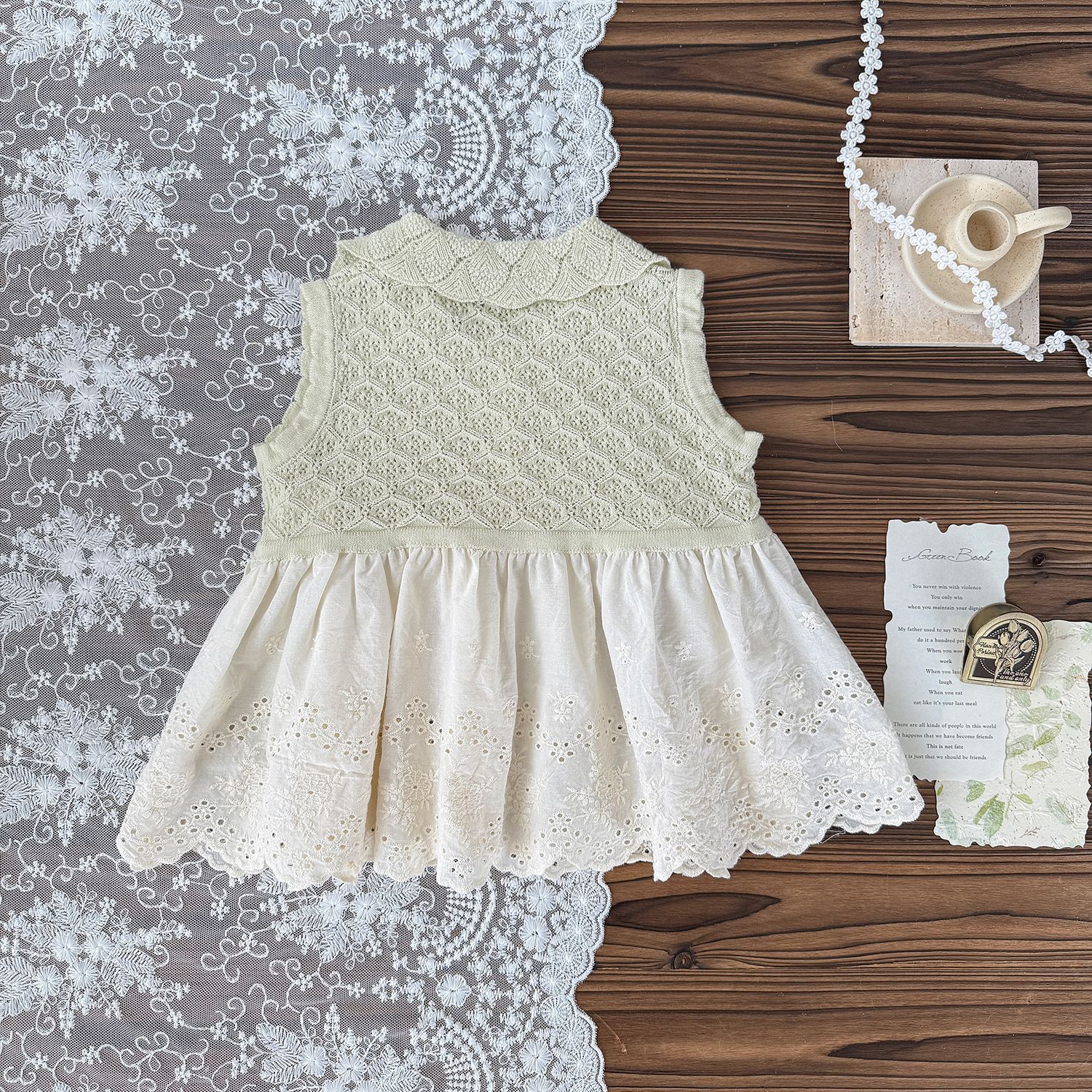 Baby Toddler Girl Hollow Lace Contrast Vest