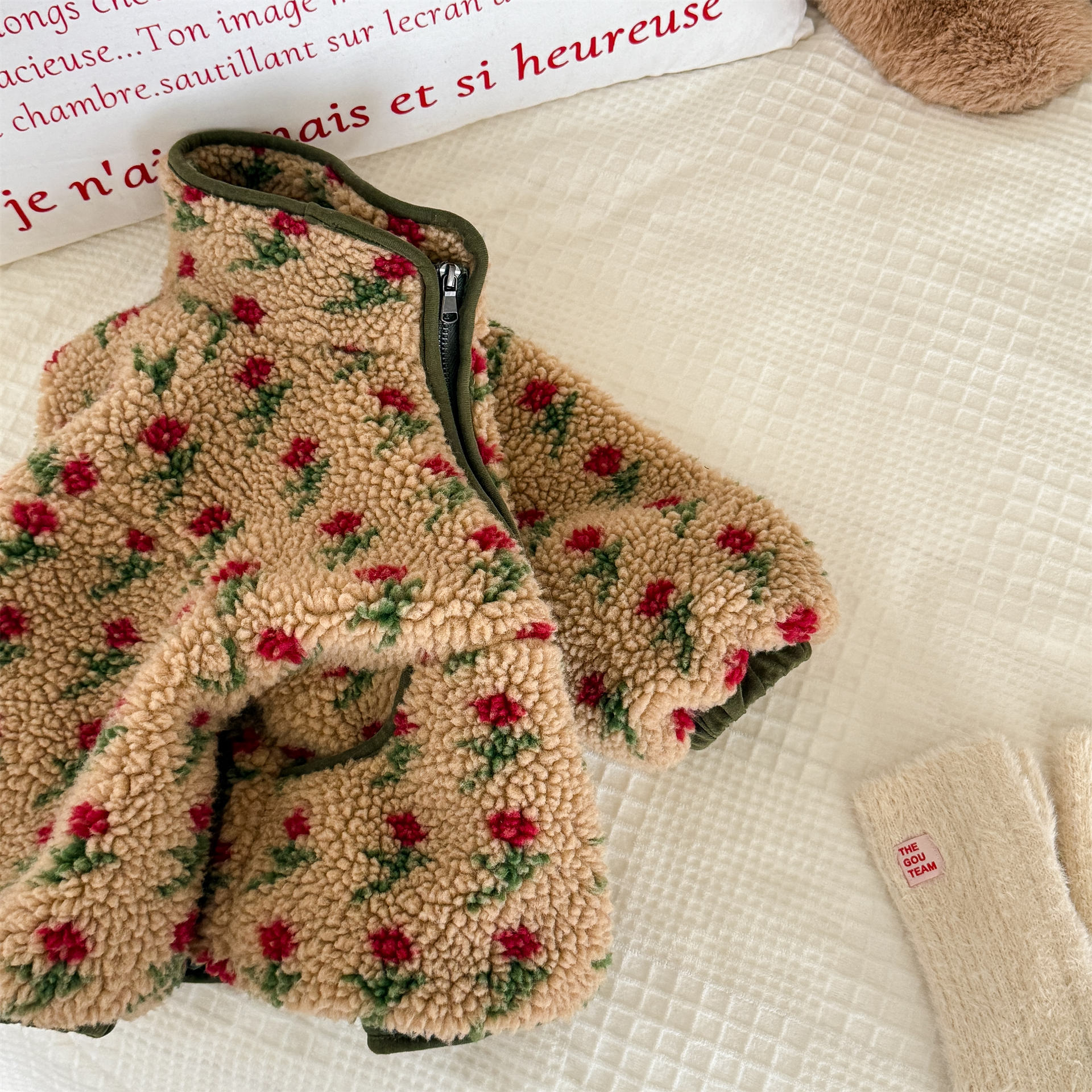 Kids Girls Floral Print Sweet Fleece Outerwear