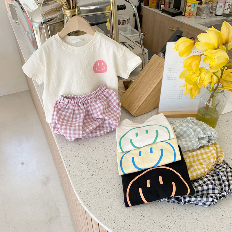 Baby Smile Tee & Plaid Shorts Set