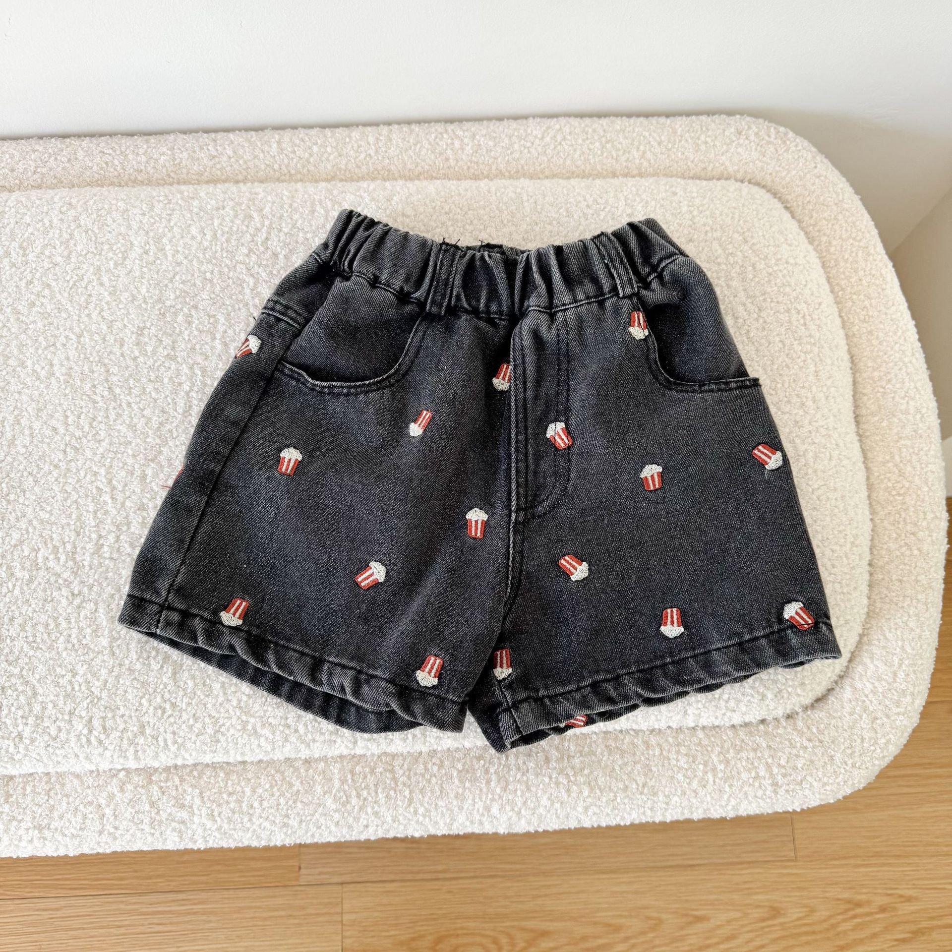 Toddler Embroidered Popcorn Denim Shorts