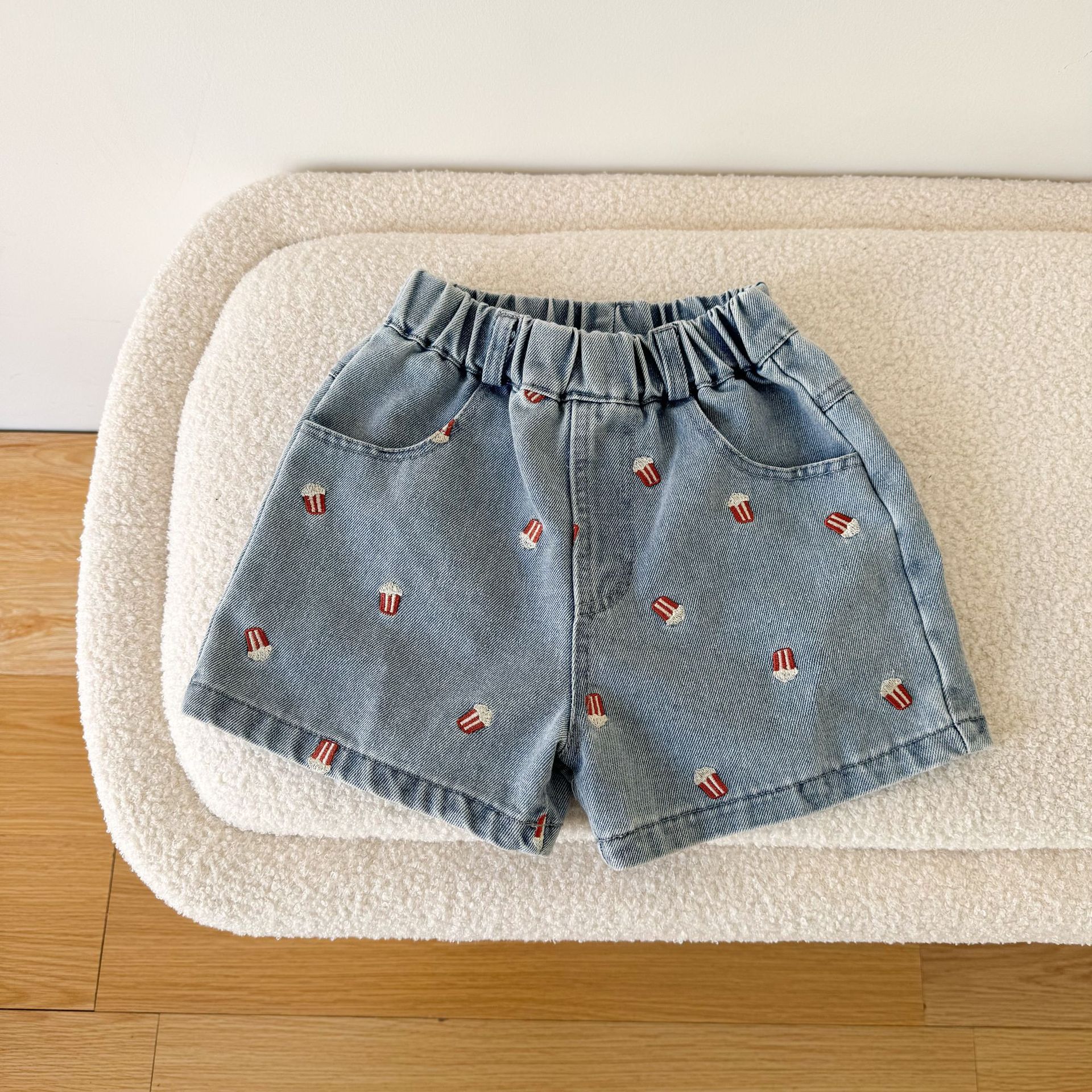 Toddler Embroidered Popcorn Denim Shorts