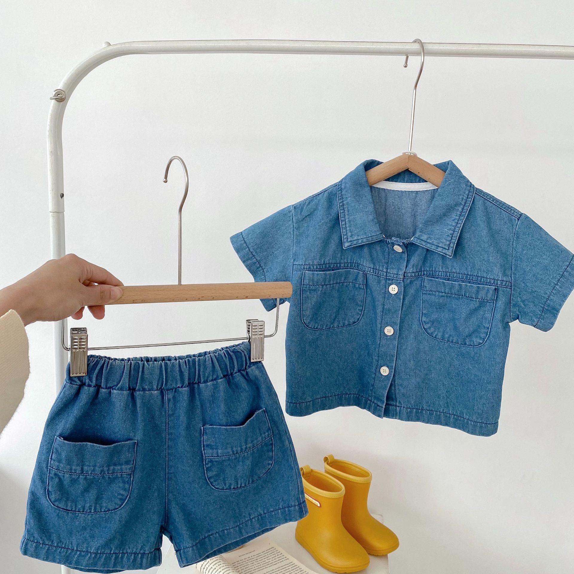 Baby Toddler 2-Piece Solid Color Denim Polo Set