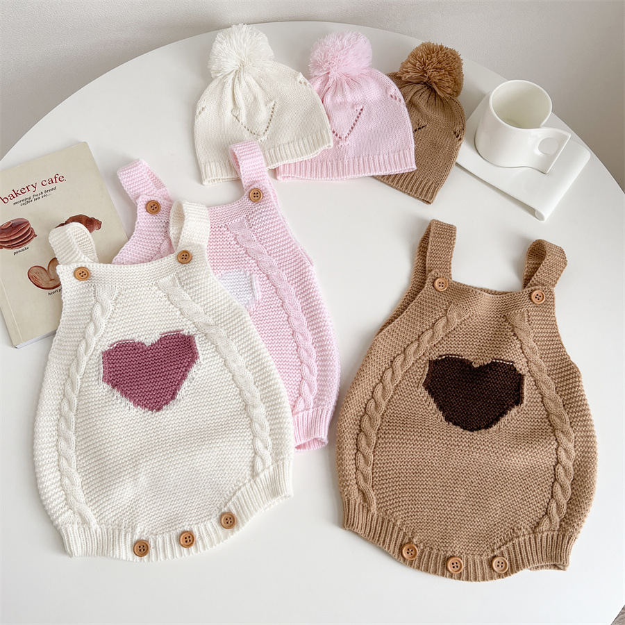  Baby Girls Heart Sweater Bodysuit With Hats