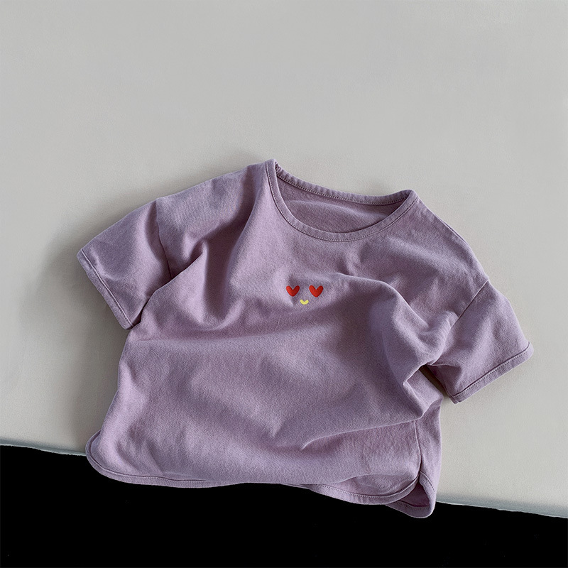 Kid Retro Purple Solid Color Casual T-Shirt