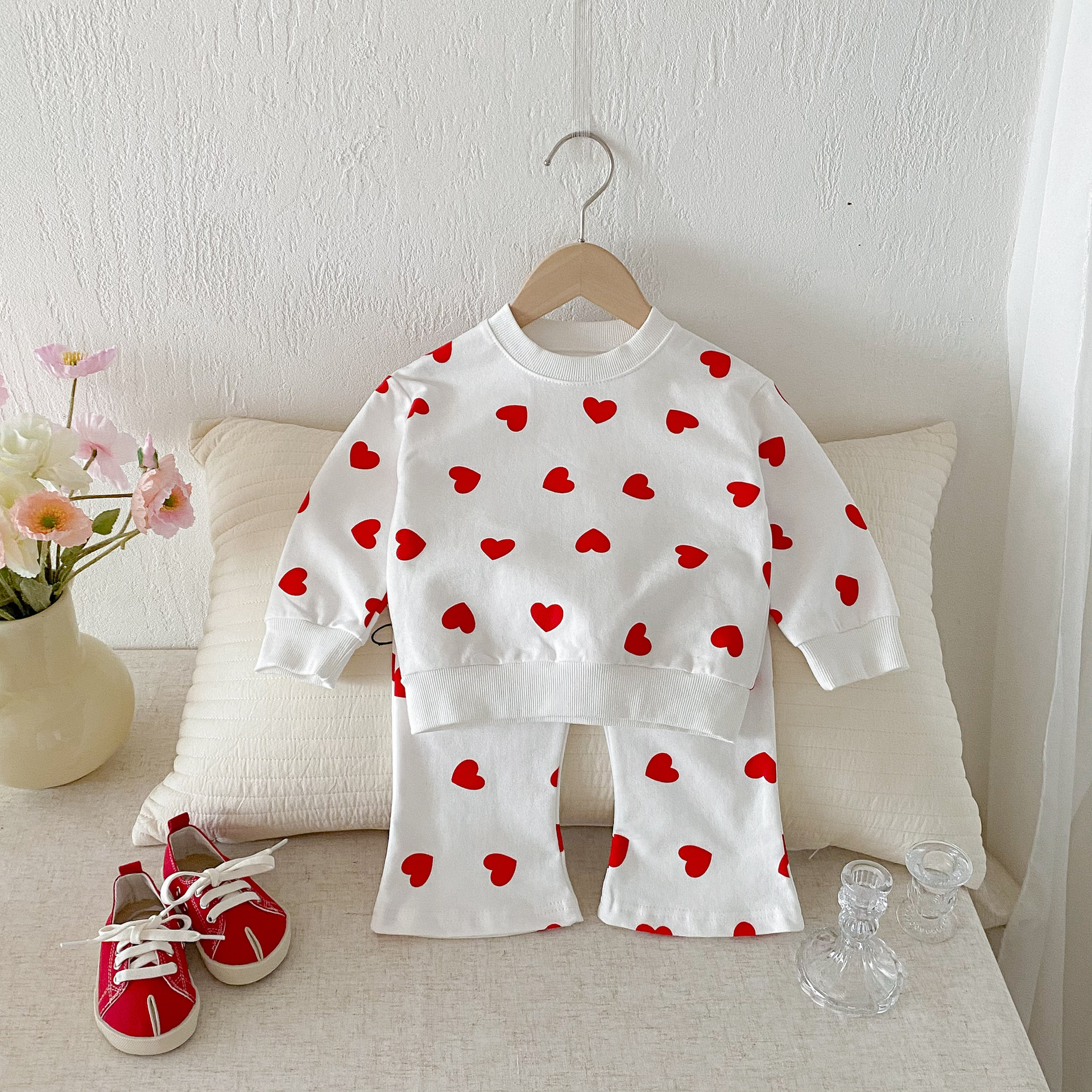 Toddler Girl 2 Piece Heart Bow Sweatshirt Set