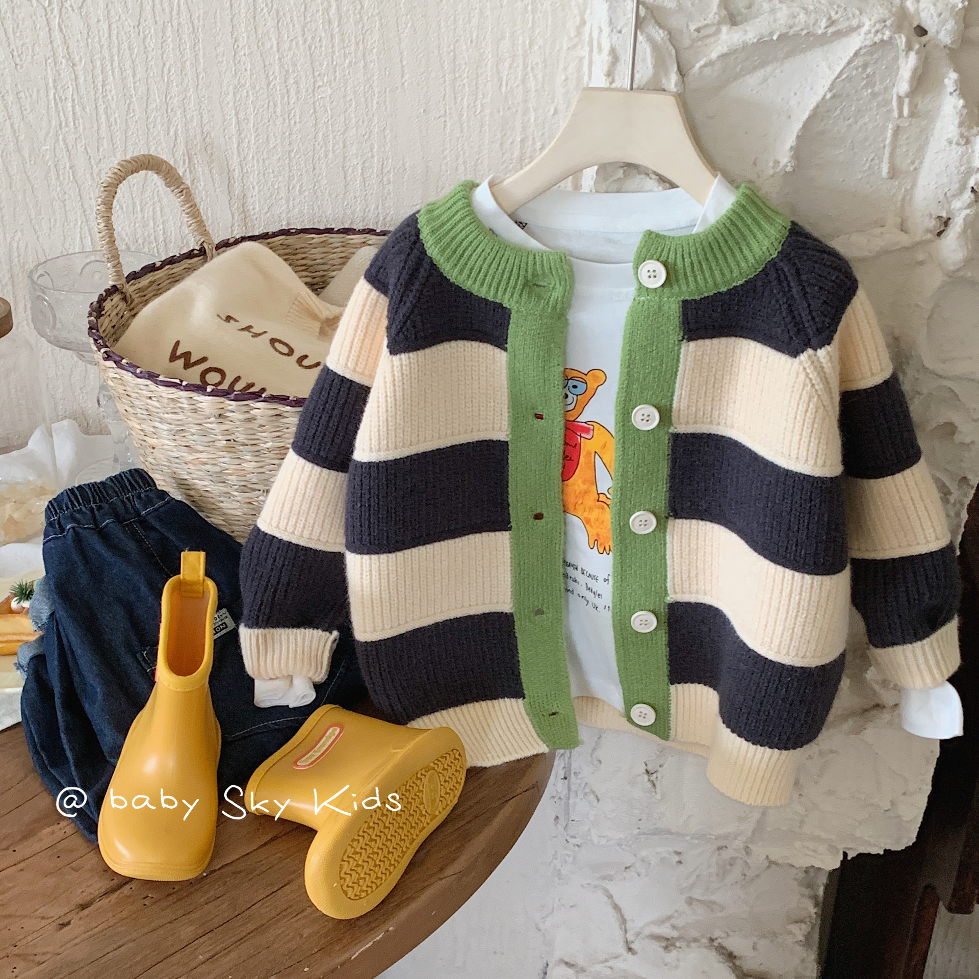 Toddler Stripe Contrasting Sweater Cardigan