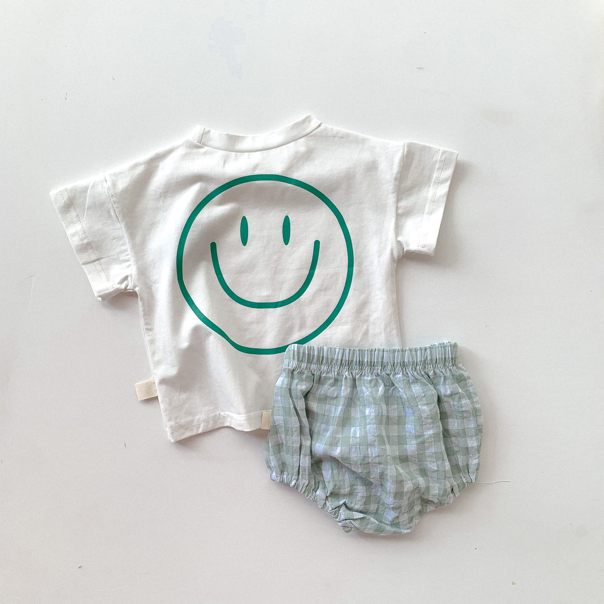 Baby Smile Tee & Plaid Shorts Set