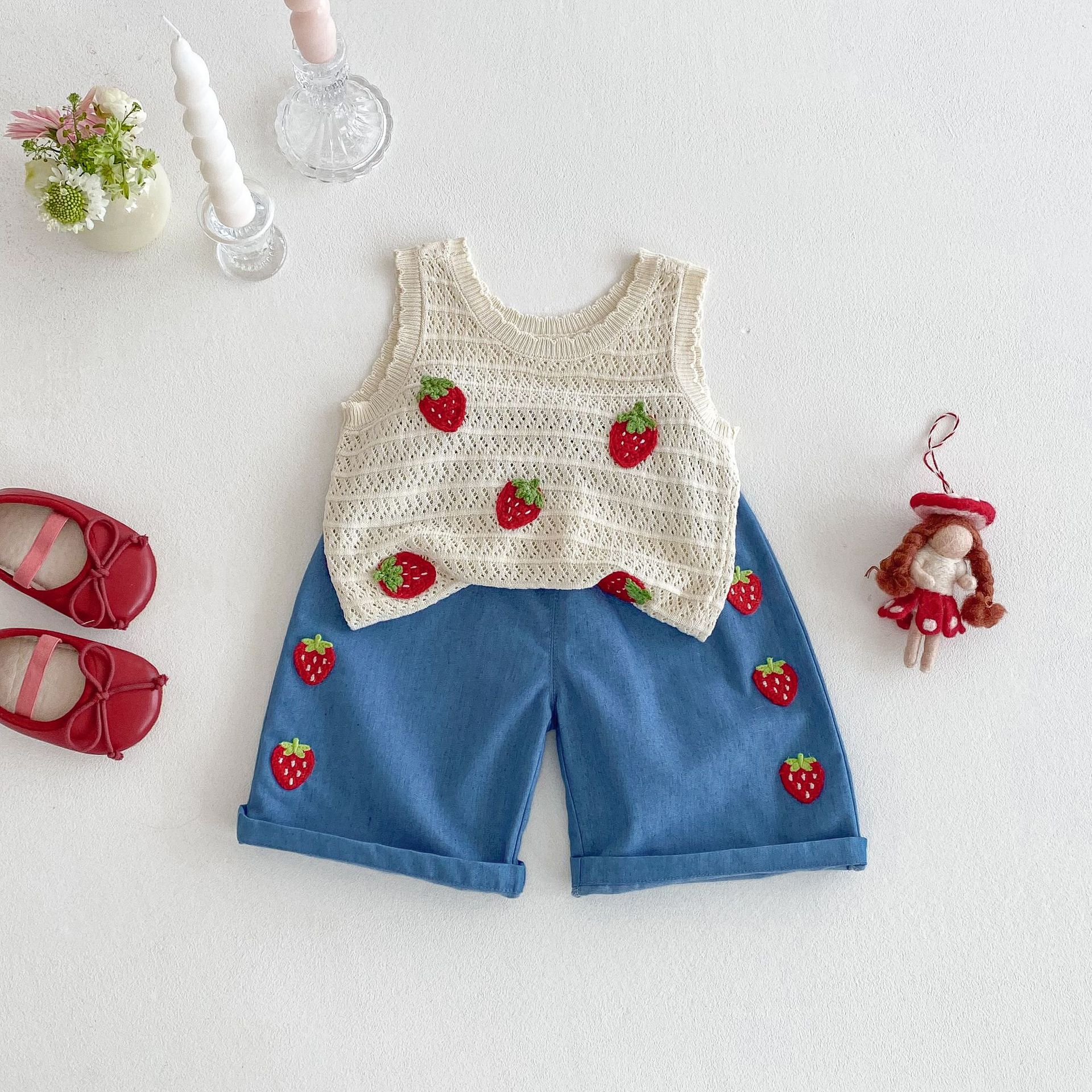Baby Strawberry Knit Tank Top/Shorts