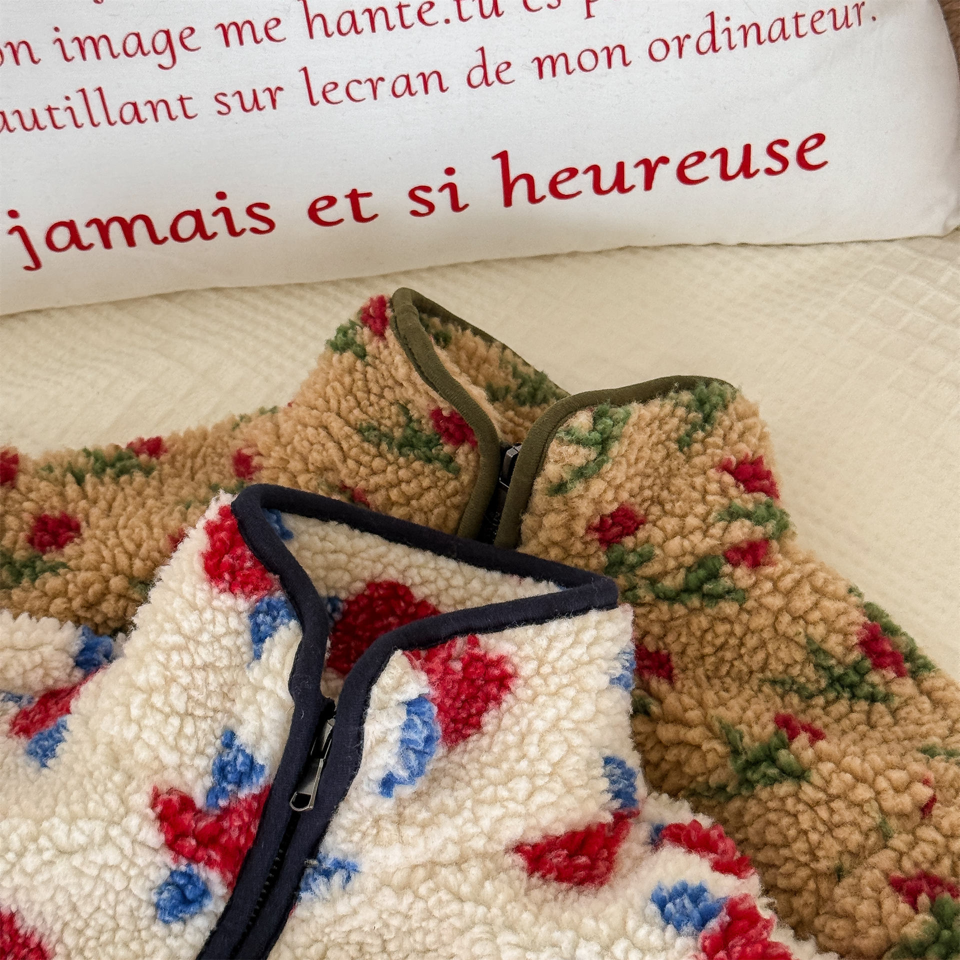 Kids Girls Floral Print Sweet Fleece Outerwear