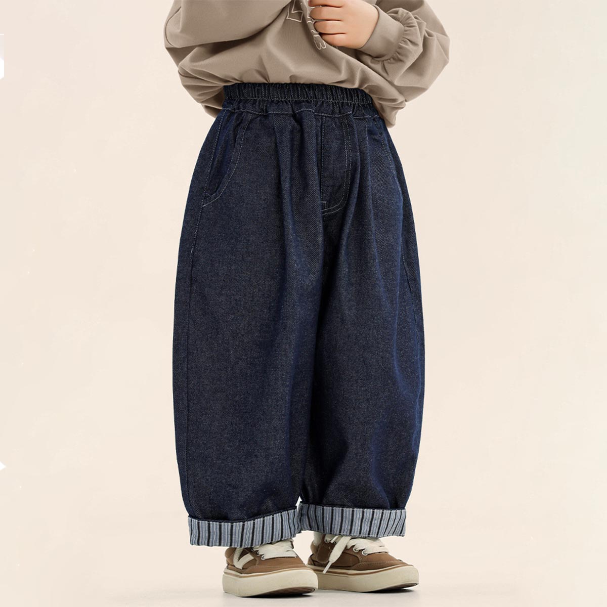 Kid Contrast Stripes Casual Denim Pants