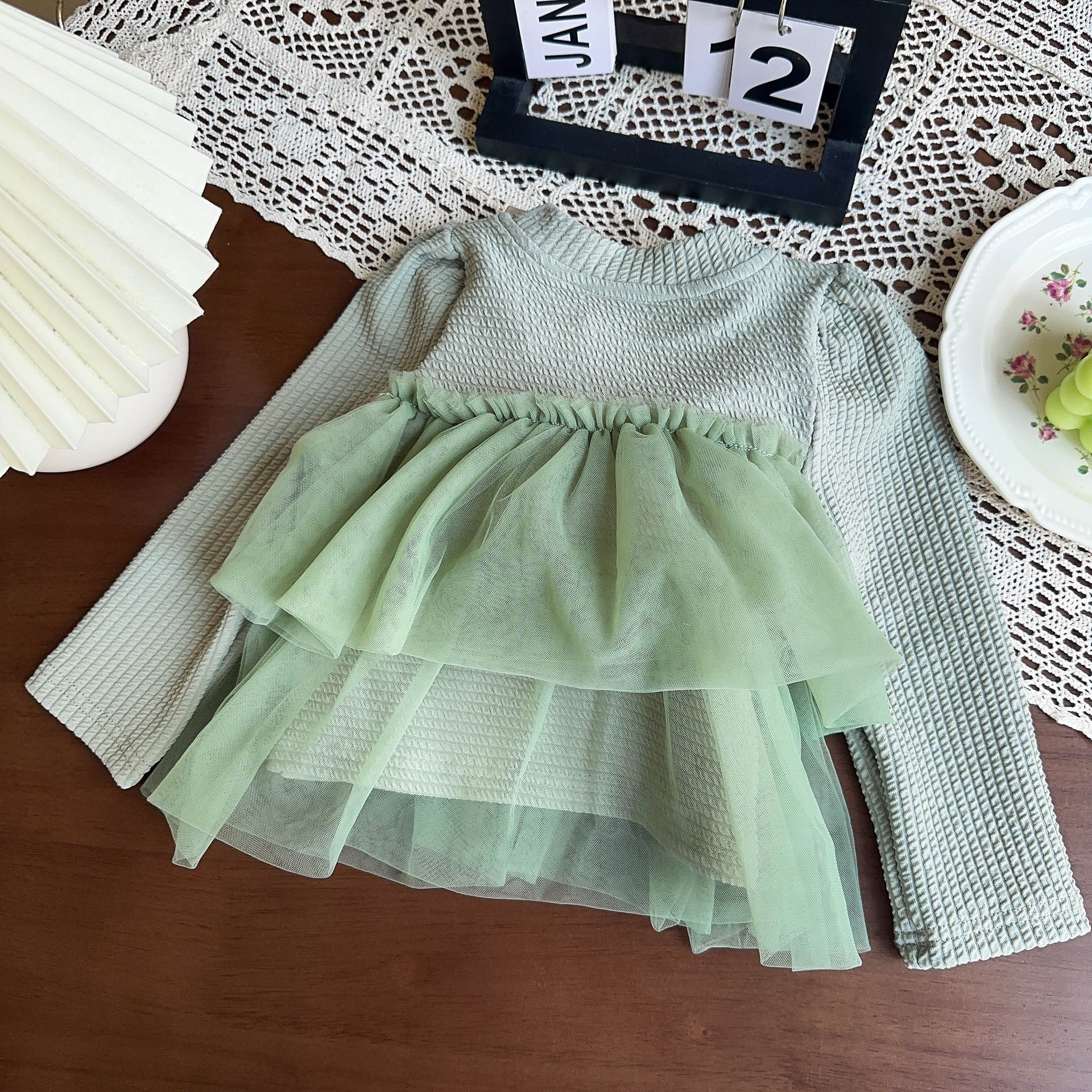 Toddler Girl Plush Heart Mesh Top and Pants 2-piece Sets