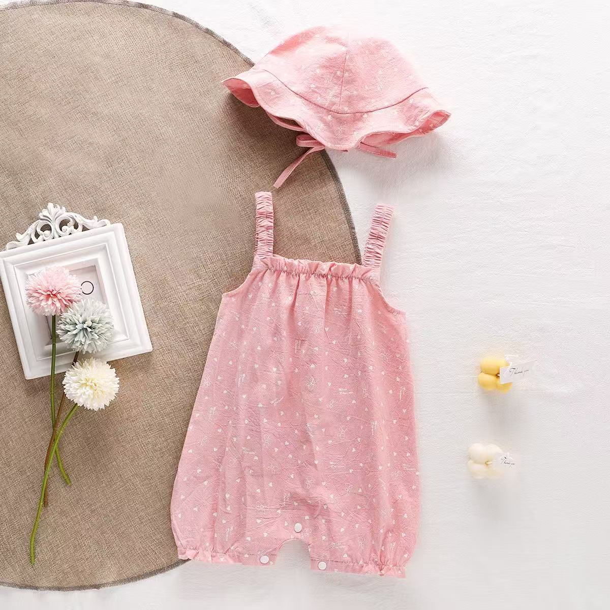 Baby Girl Love Heart Bowknots Romper with Hat