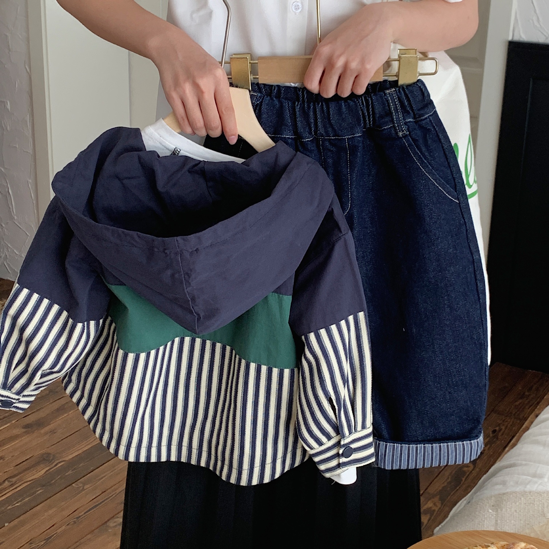 Kid Striped Contrast Trench cCoat