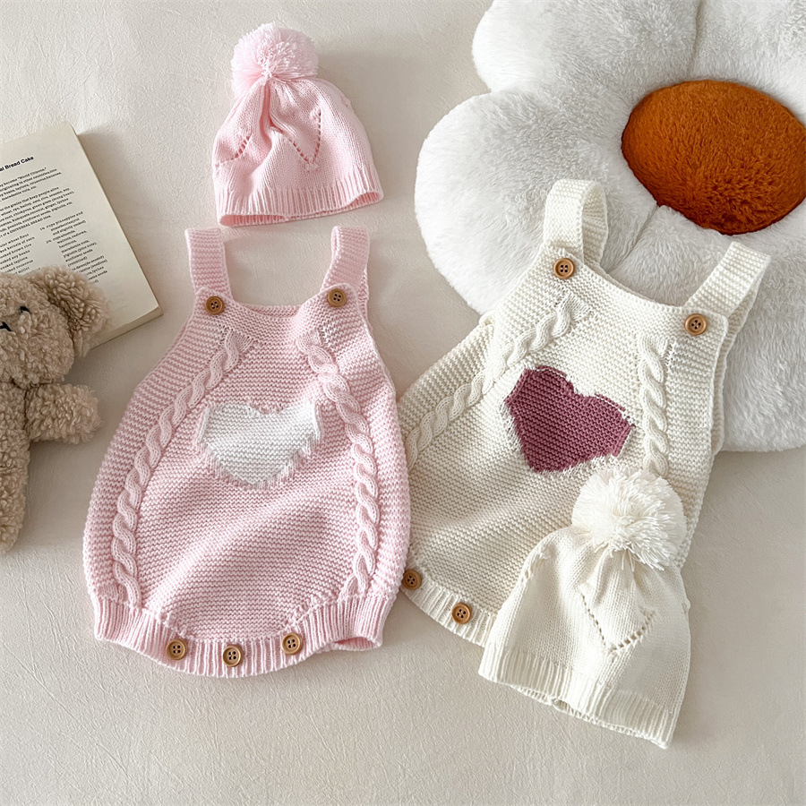  Baby Girls Heart Sweater Bodysuit With Hats