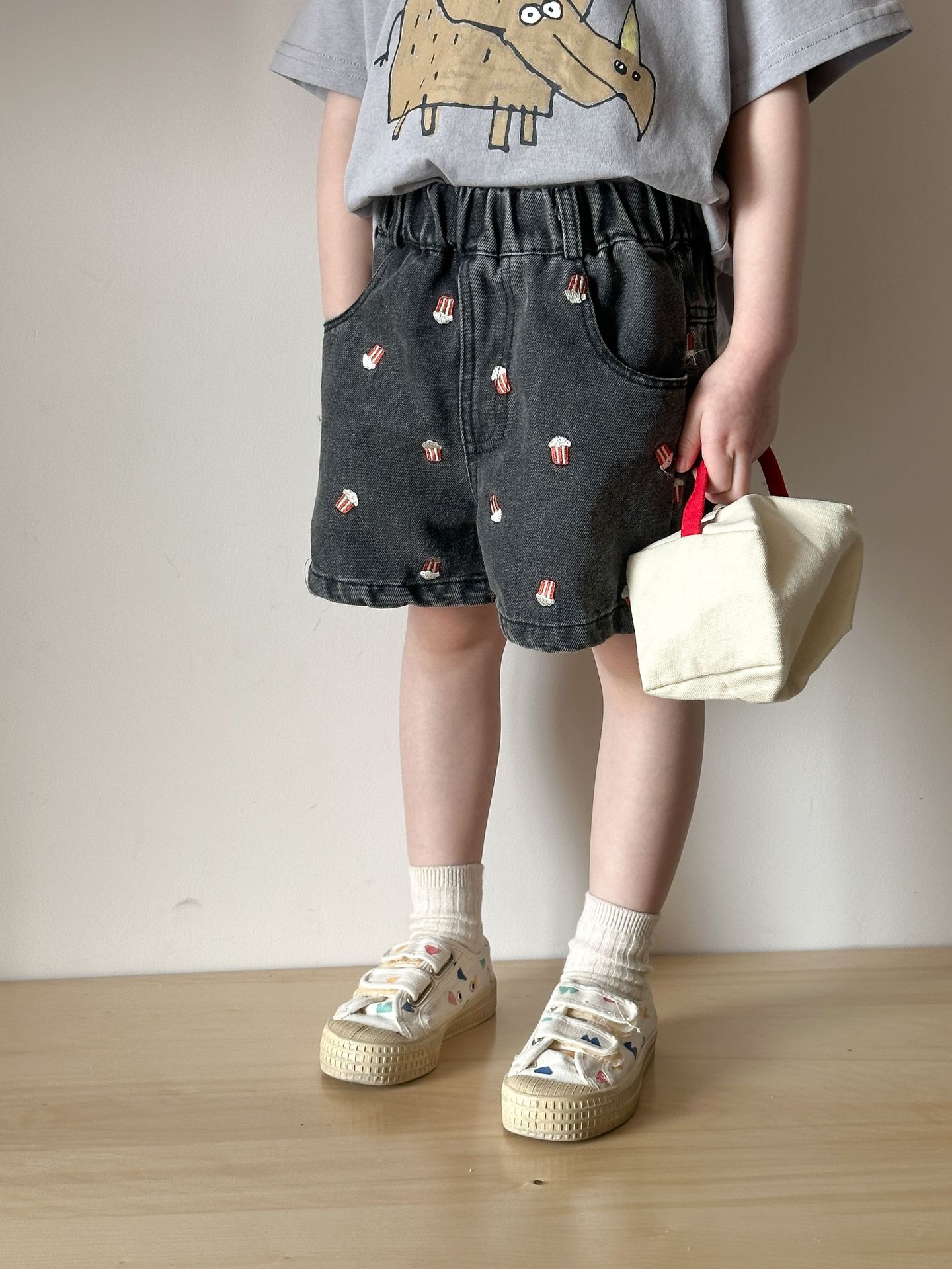 Toddler Embroidered Popcorn Denim Shorts