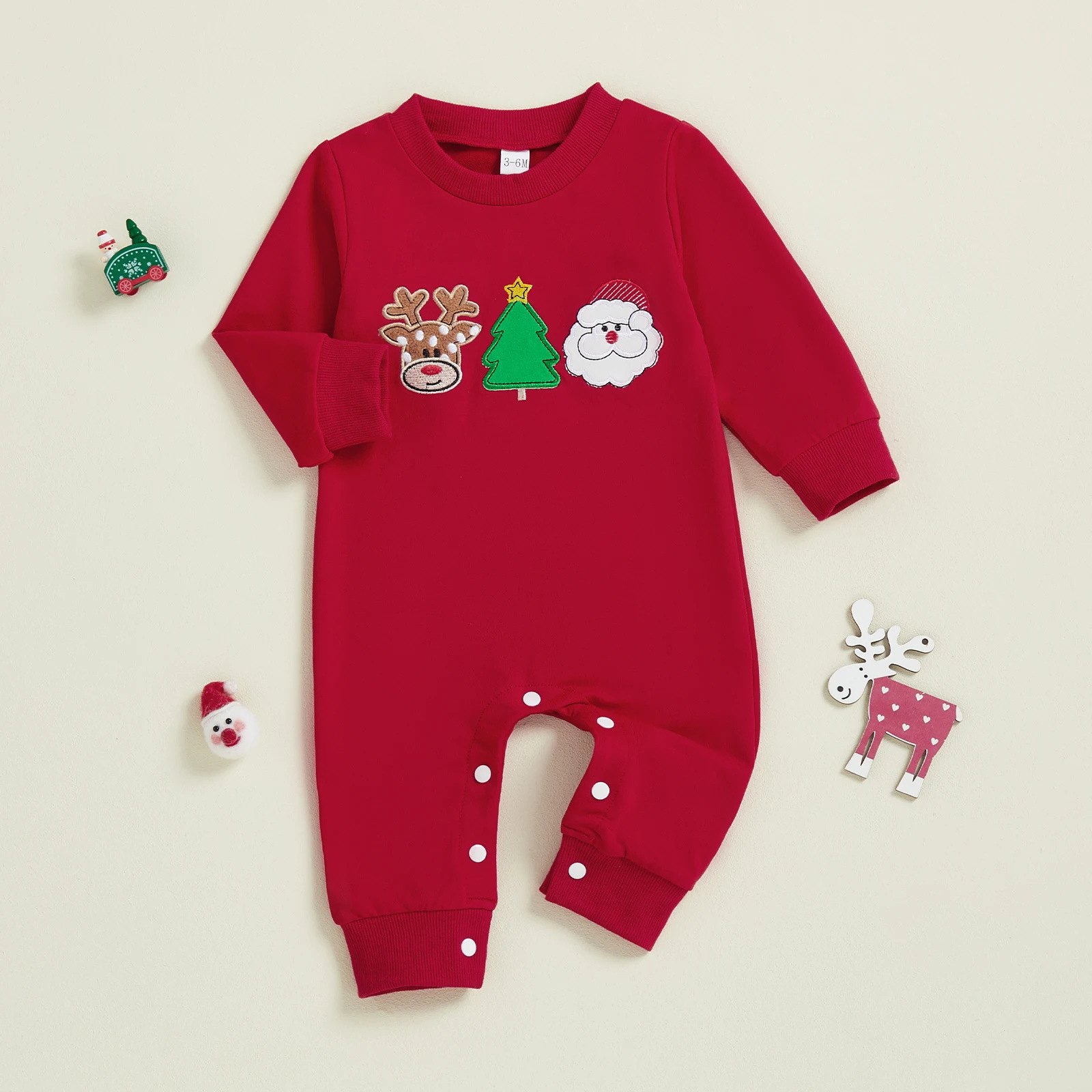 Red Christmas Applique Baby Long Sleeve Bodysuit