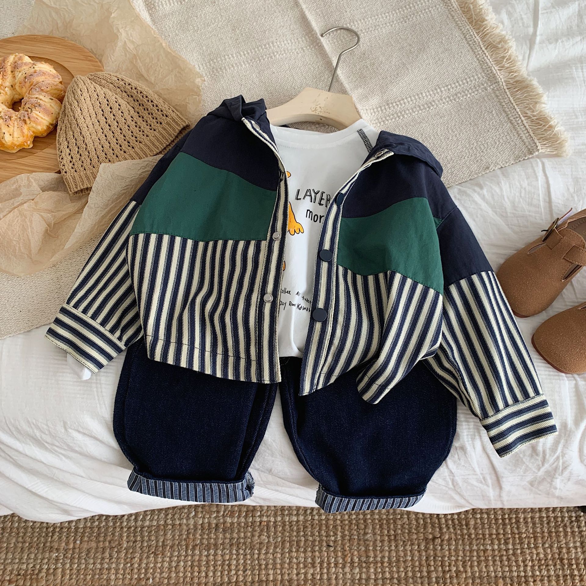 Kid Striped Contrast Trench cCoat