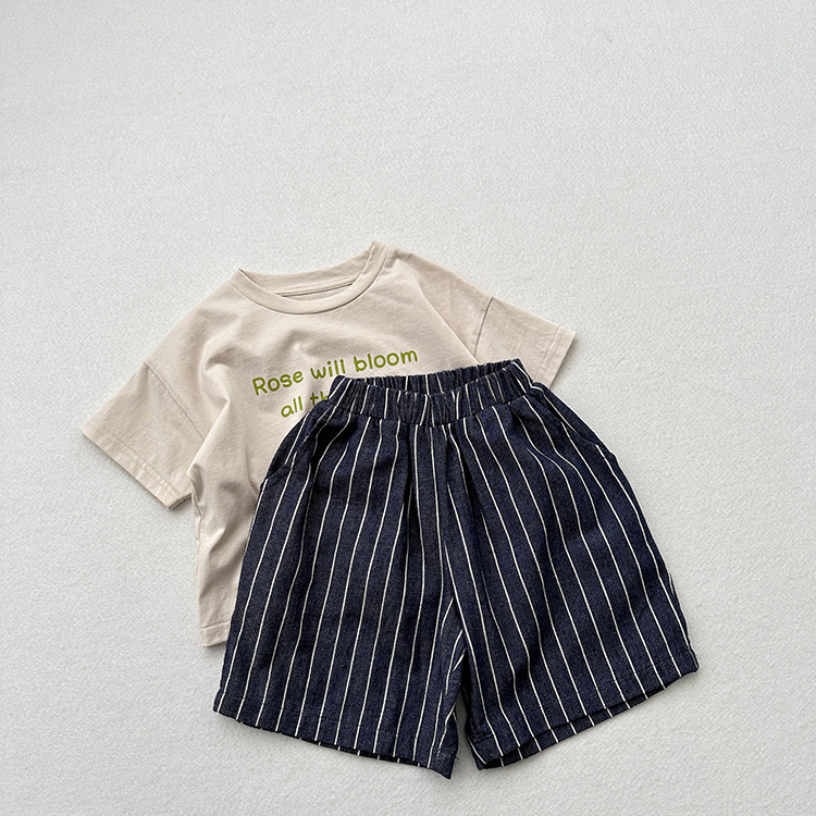 Toddler Boy Green Striped Denim Shorts