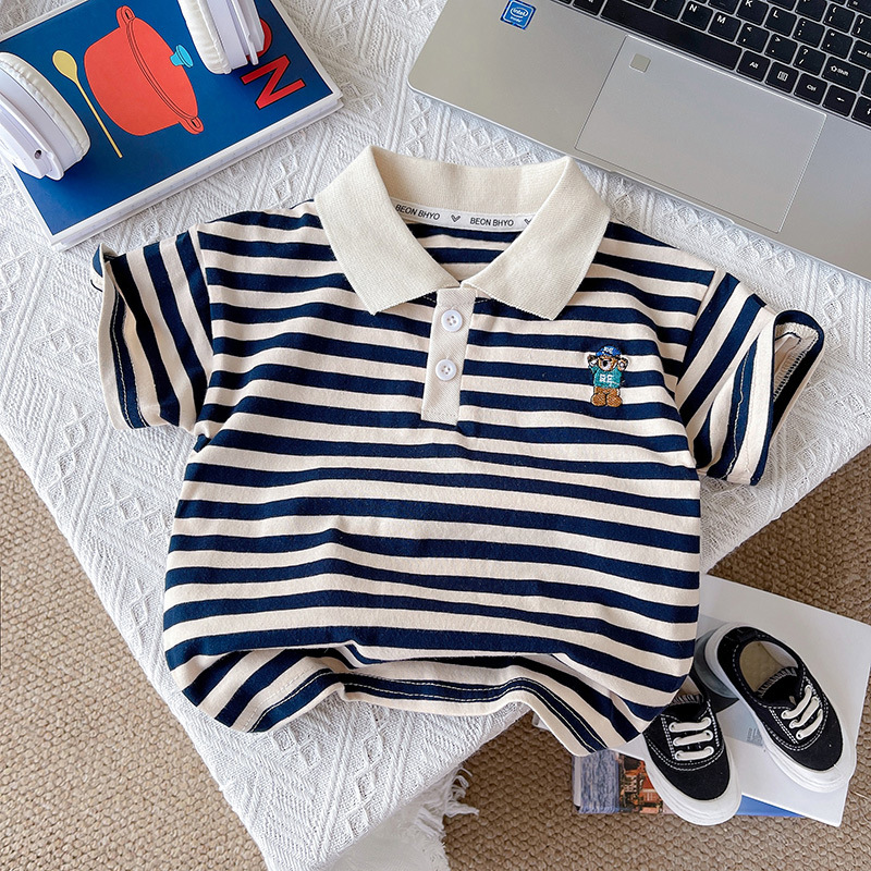 Baby Toddler 2-Piece Bear Stripe Polo Shirt Set
