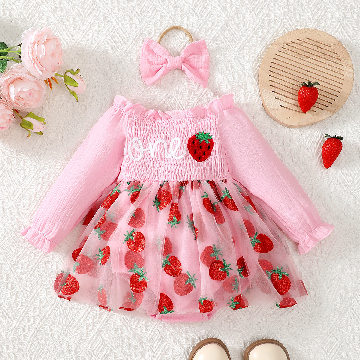 ONE Baby Strawbery Strap Slogan Bodysuit