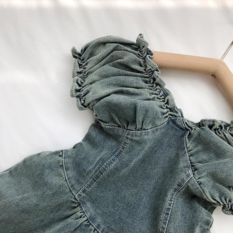 Kid Girl V Neck Lace Denim Dress