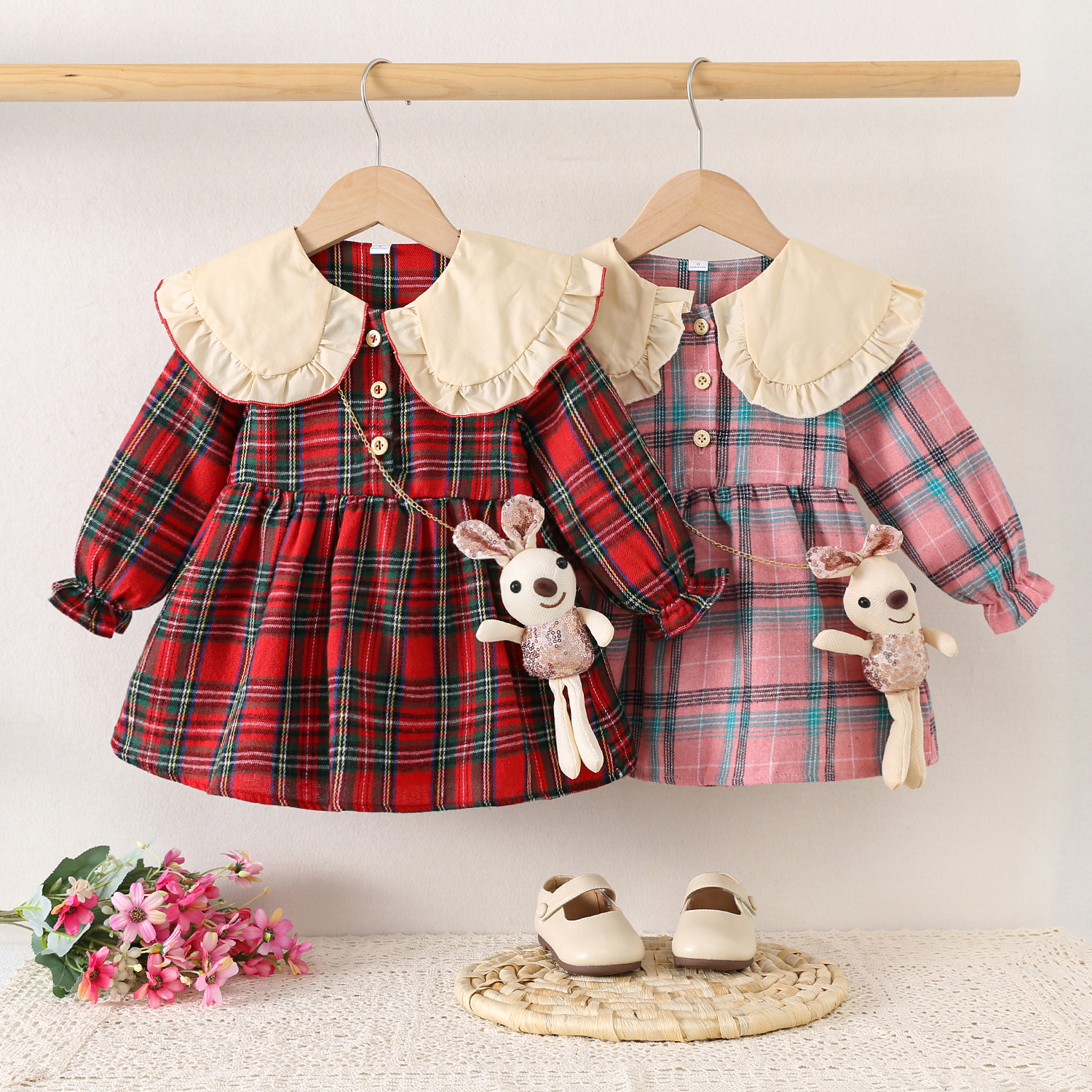 Baby Toddler Girls Paild Princess Dress (Give a doll）