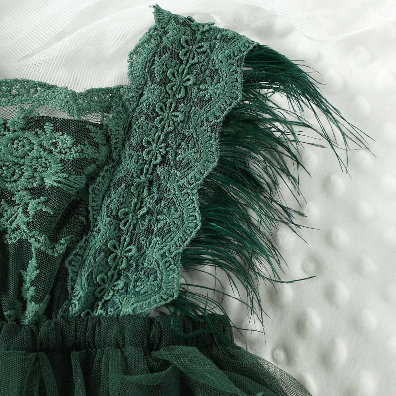 Baby Feather Sleeves Lace Skirted Bodysuit