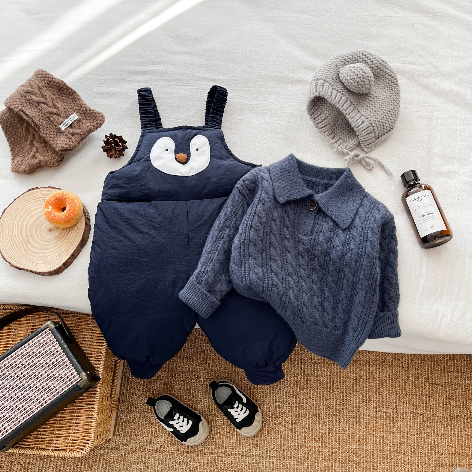 Kids Cute Penguin Boys Girls Sweater and Overalls
