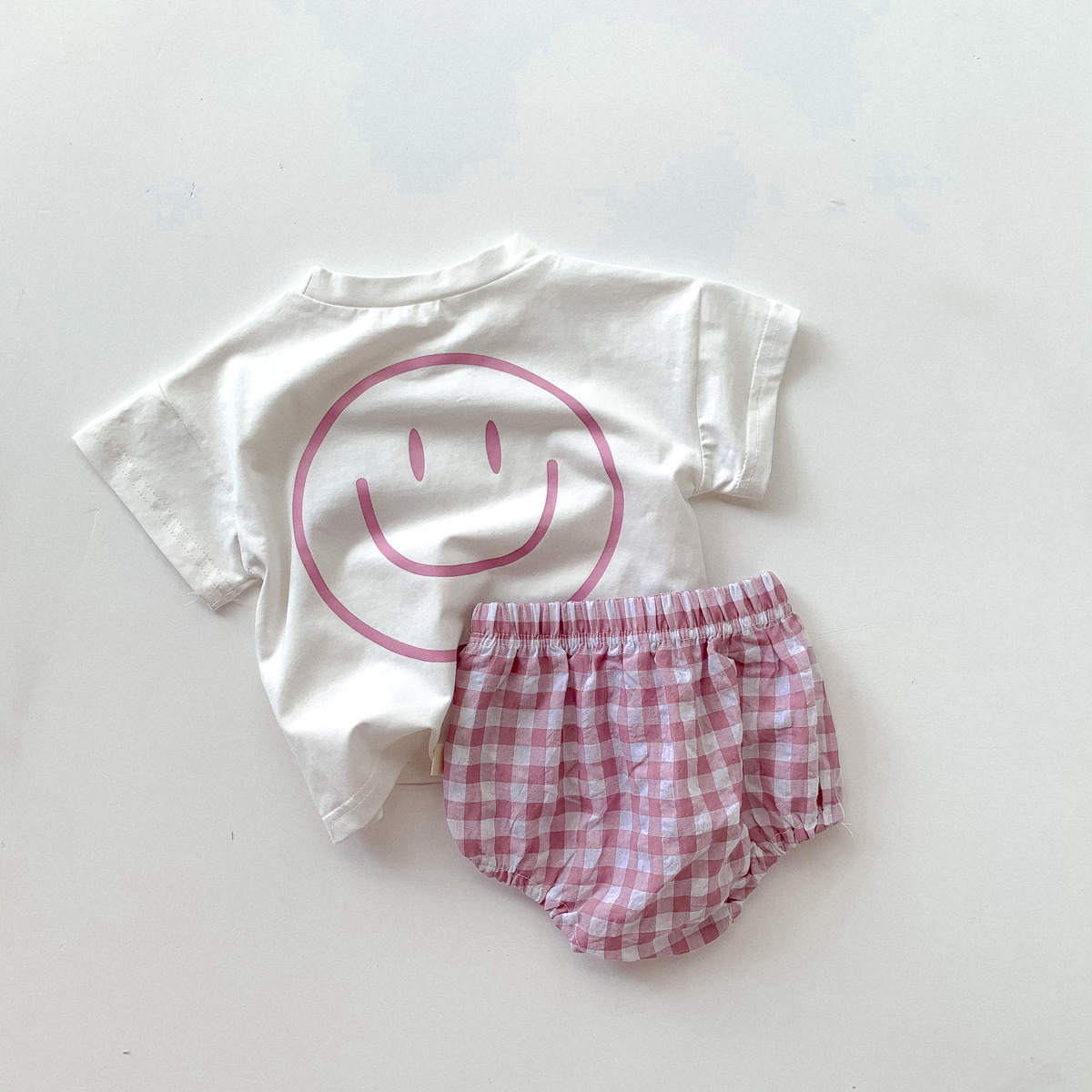 Baby Smile Tee & Plaid Shorts Set