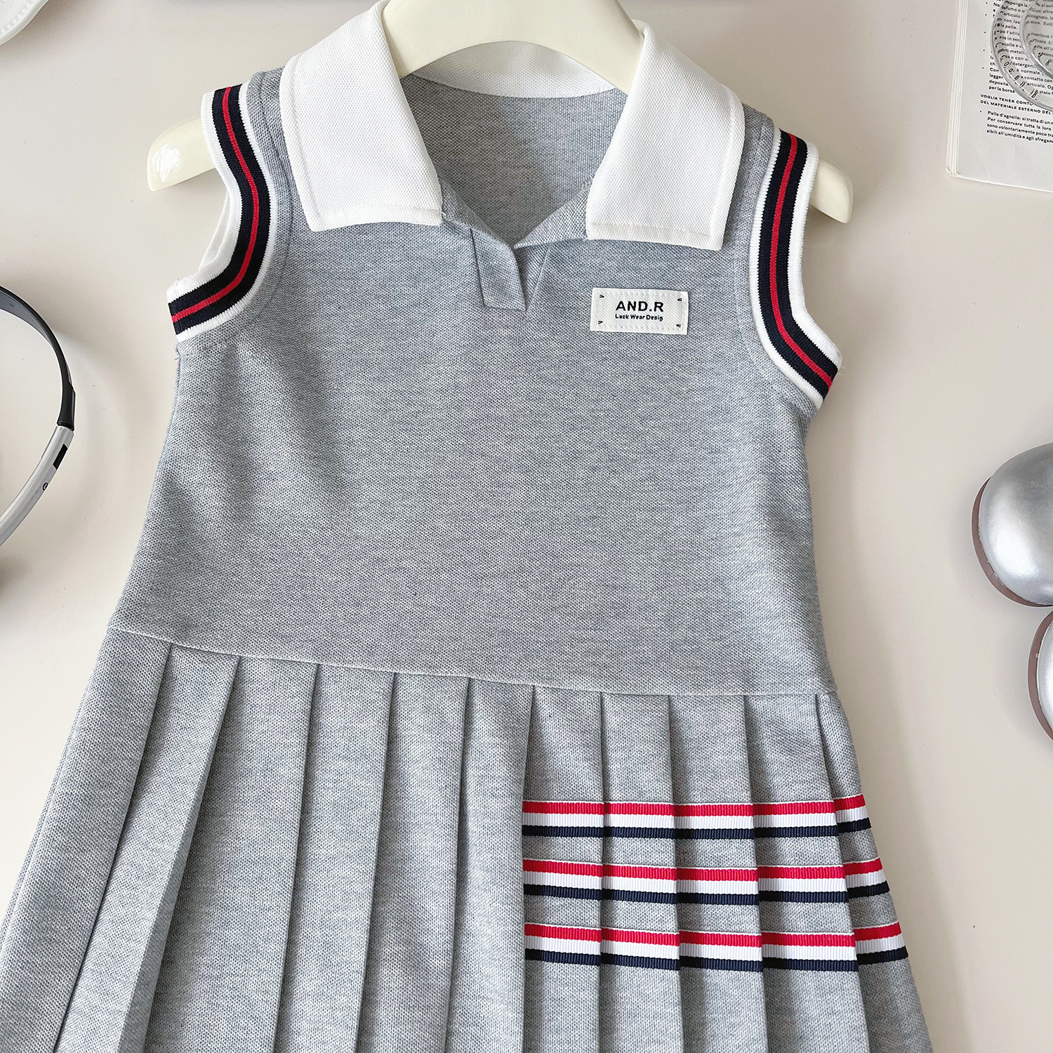 Toddler Girl Preppy Style Sleeveless White Dress