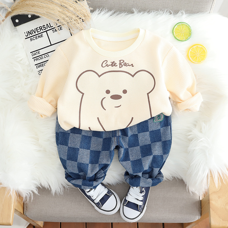 Kid Boy Bear Checkerboard 2 Pieces Set