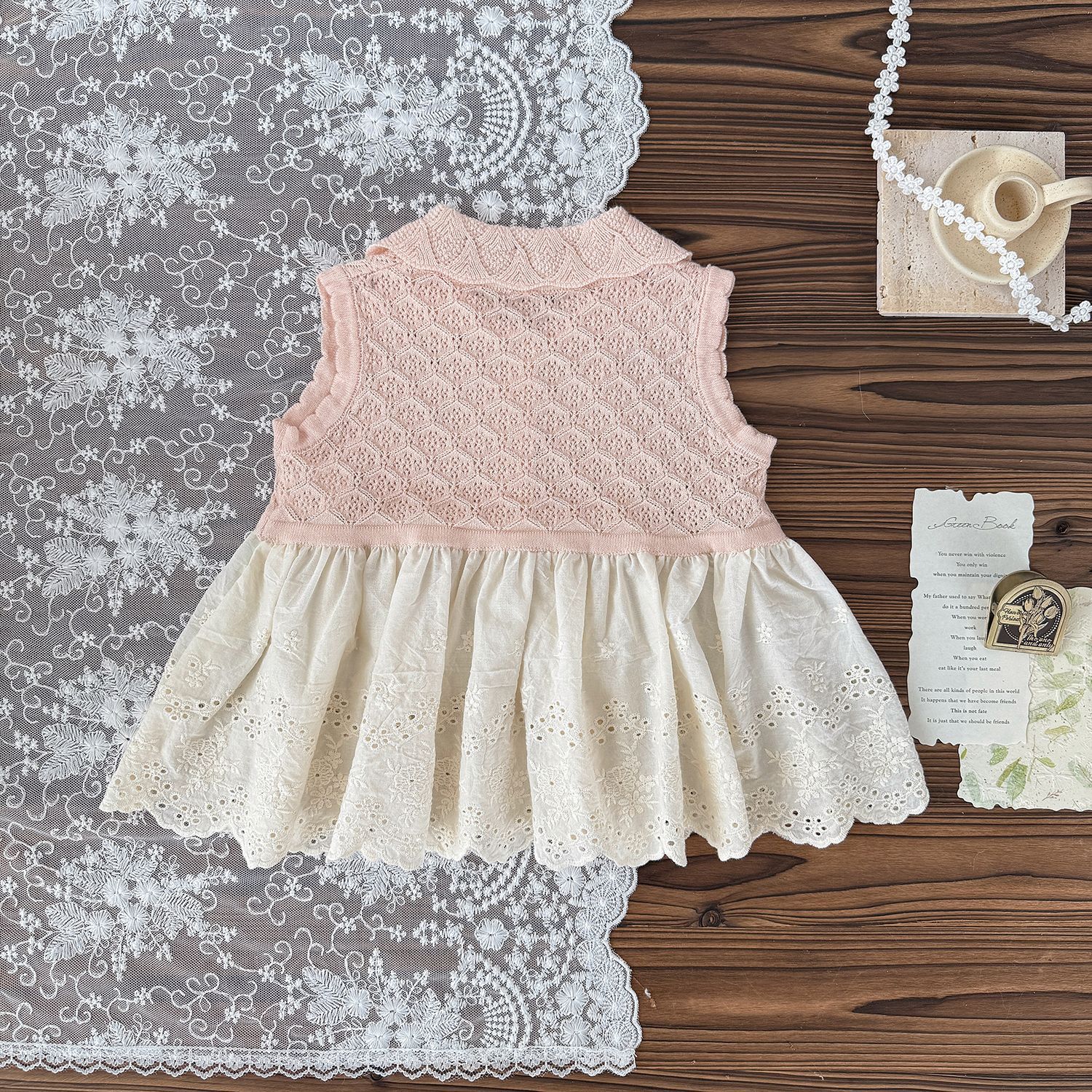 Baby Toddler Girl Hollow Lace Contrast Vest