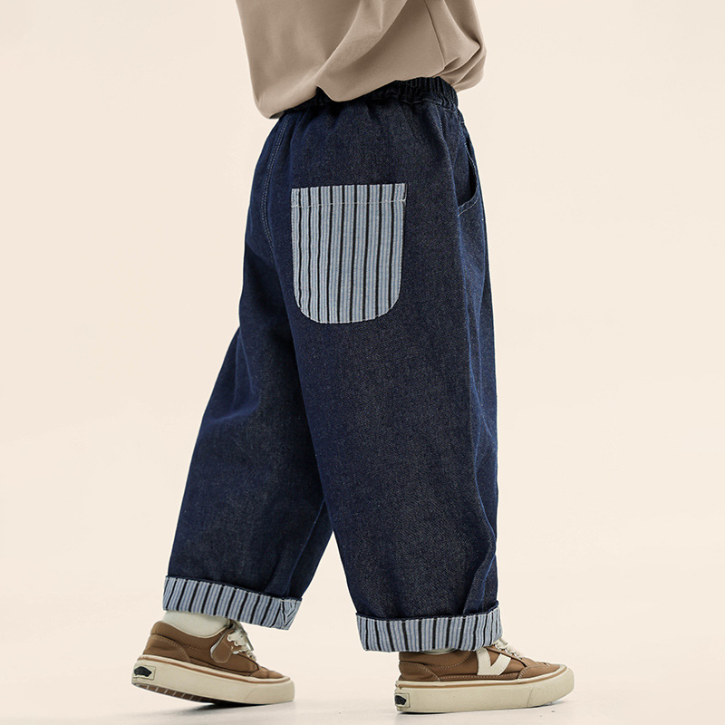 Kid Contrast Stripes Casual Denim Pants