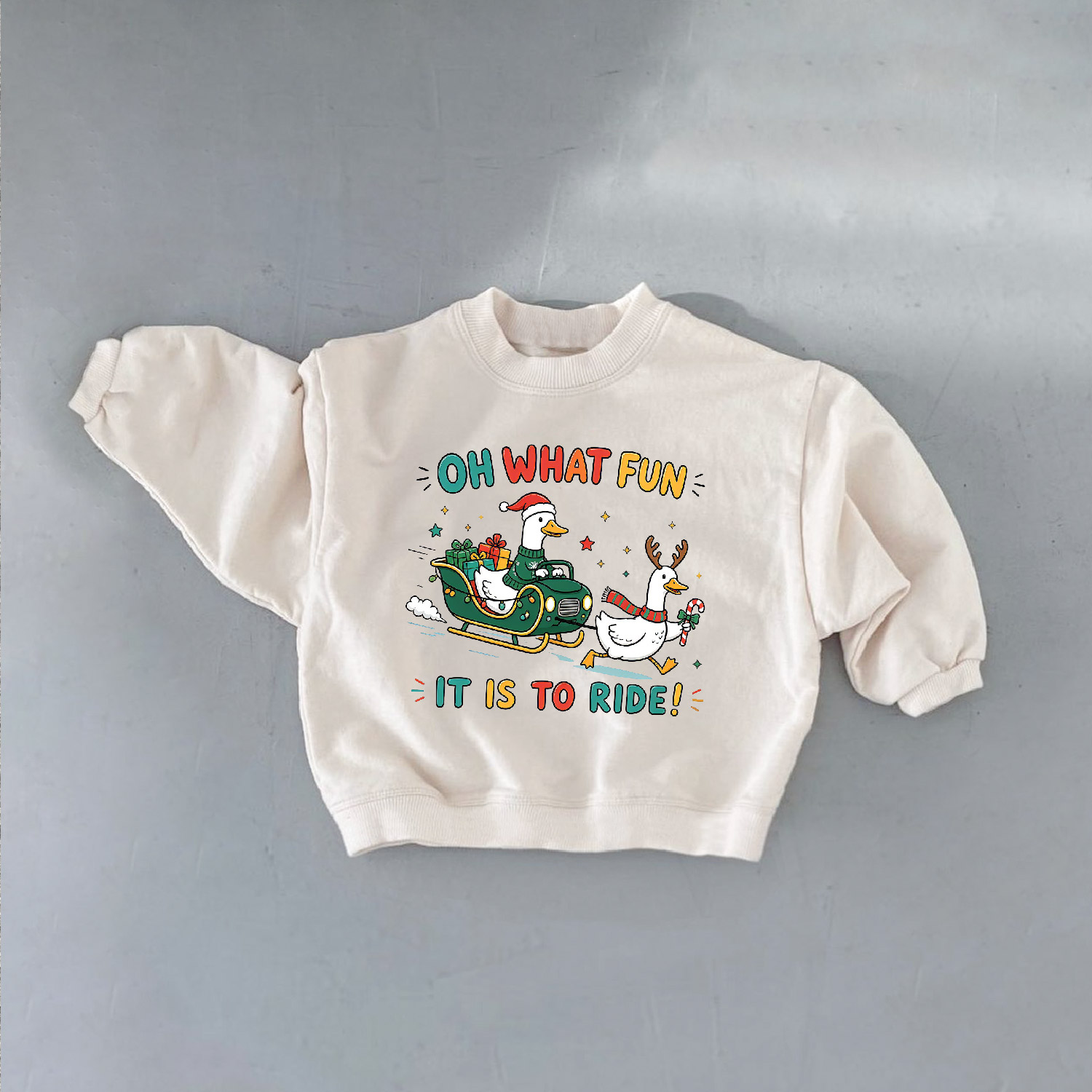OH WHAT FUN IT IS TO RIDE Baby & Kids Christmas Goose Sweatshirt