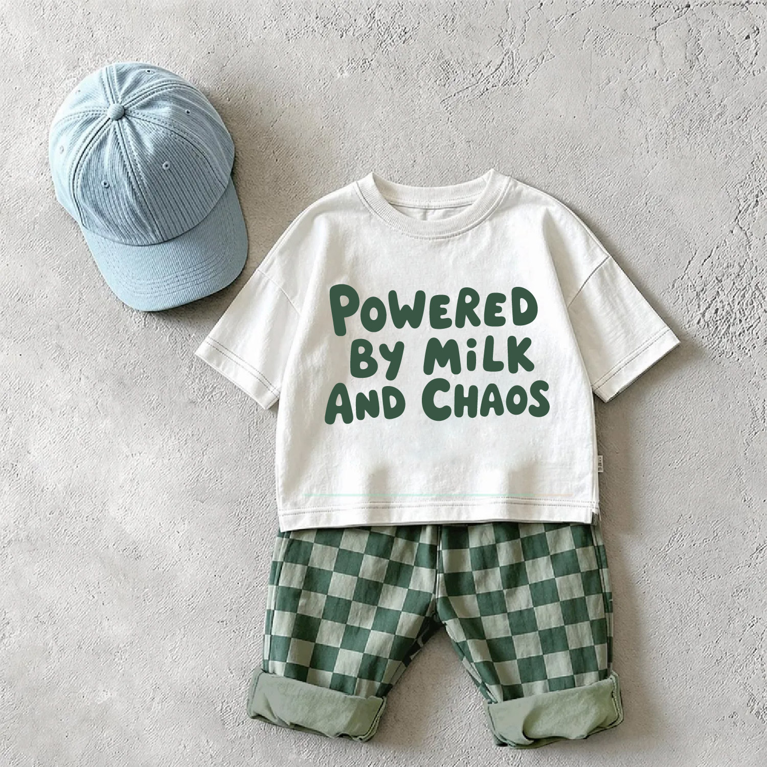POWERED BY MILK AND CHAOS Baby & Kids Checkerboard 2 Piece Set