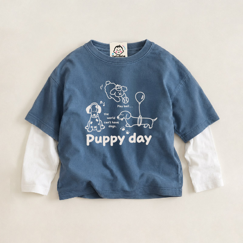 PUPPY DAY Baby & Kids Dog Faux Two-Piece Tee (6M-12Y)