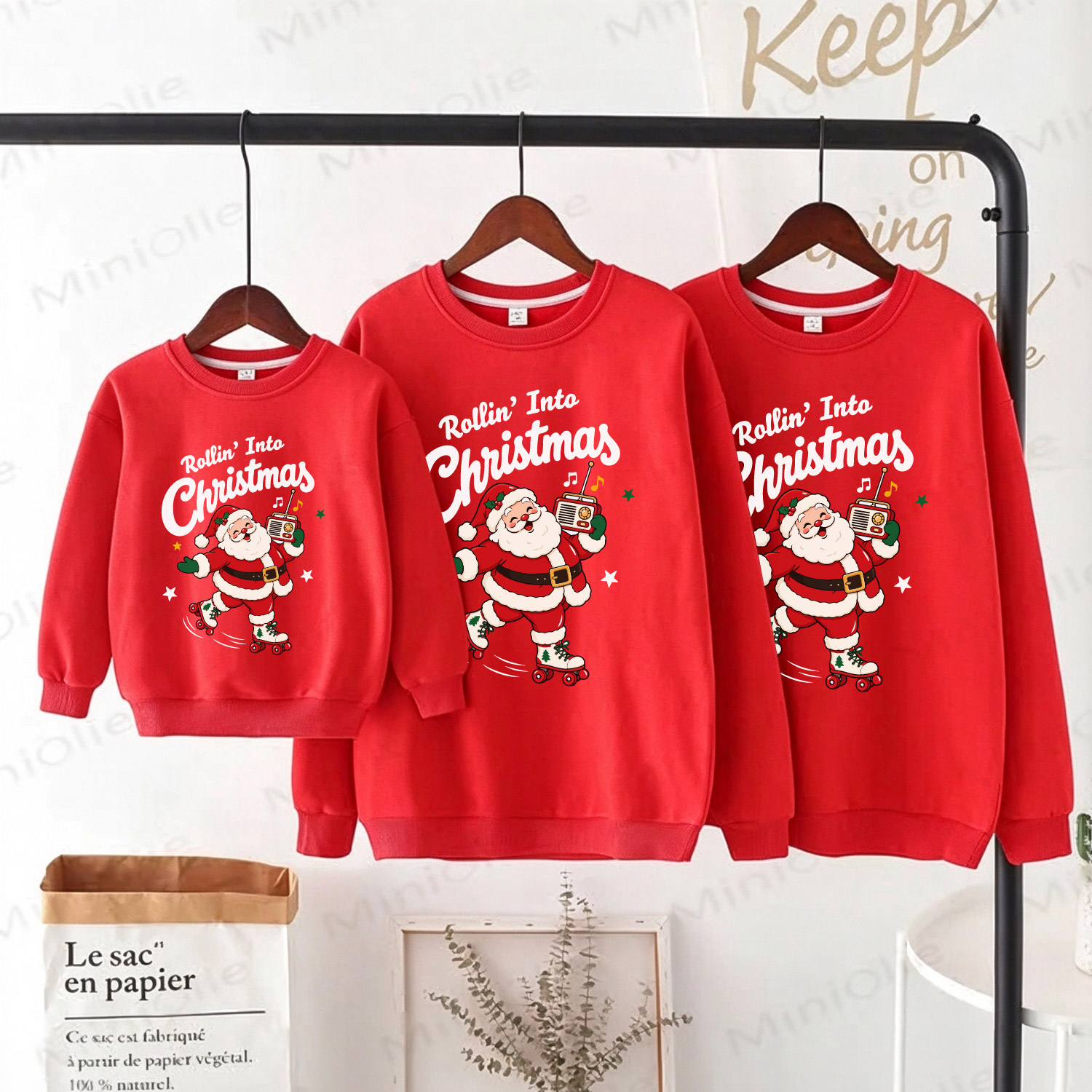 ROLLIN INTO CHRISTMAS Family Santa Claus Fleece Lined Sweatshirt