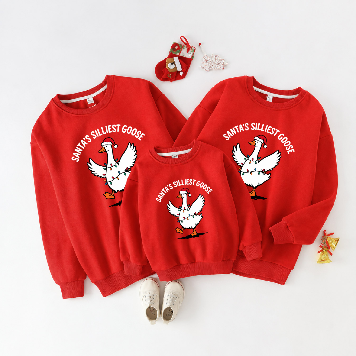 SANTA'S SILLIEST GOOSE Family Christmas Goose Fleece Lined Sweatshirt