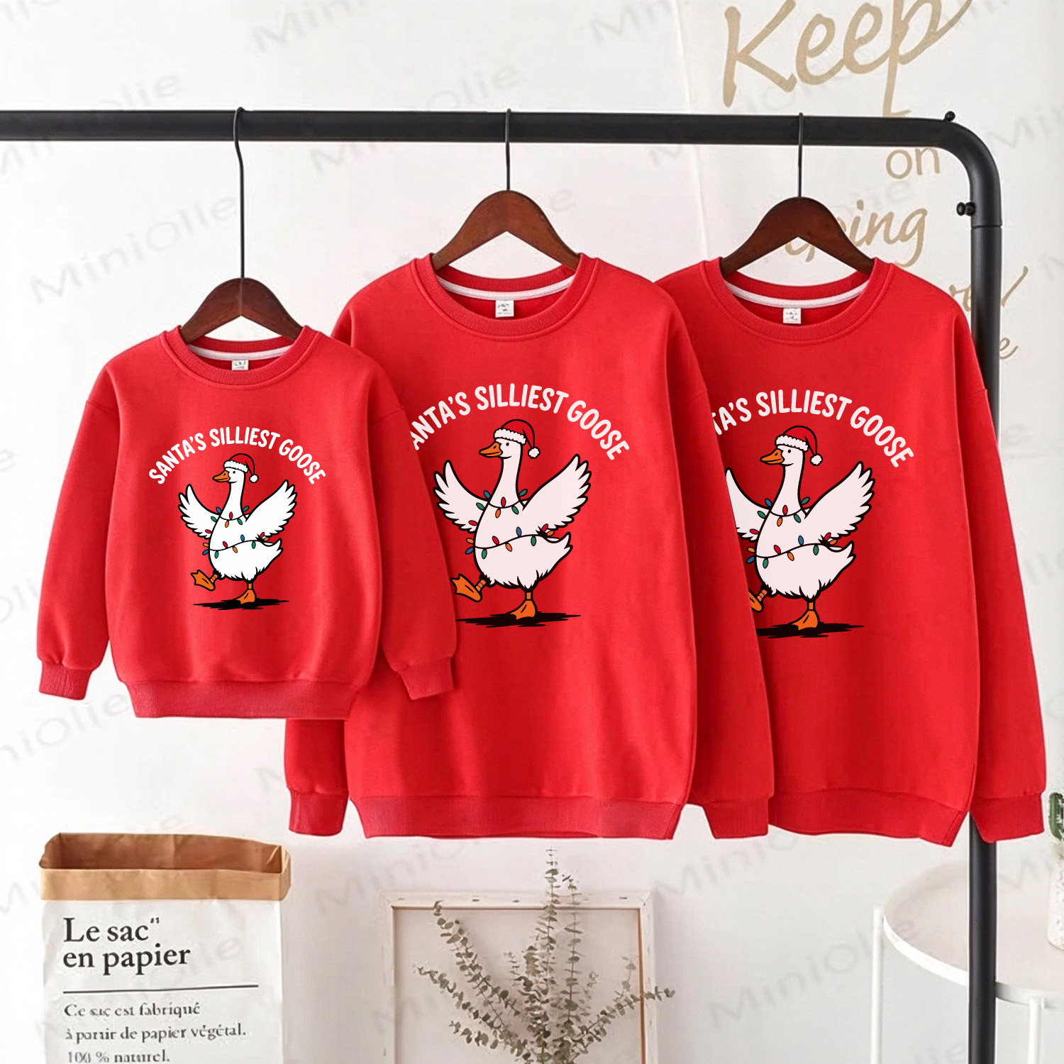 SANTA'S SILLIEST GOOSE Family Christmas Goose Fleece Lined Sweatshirt