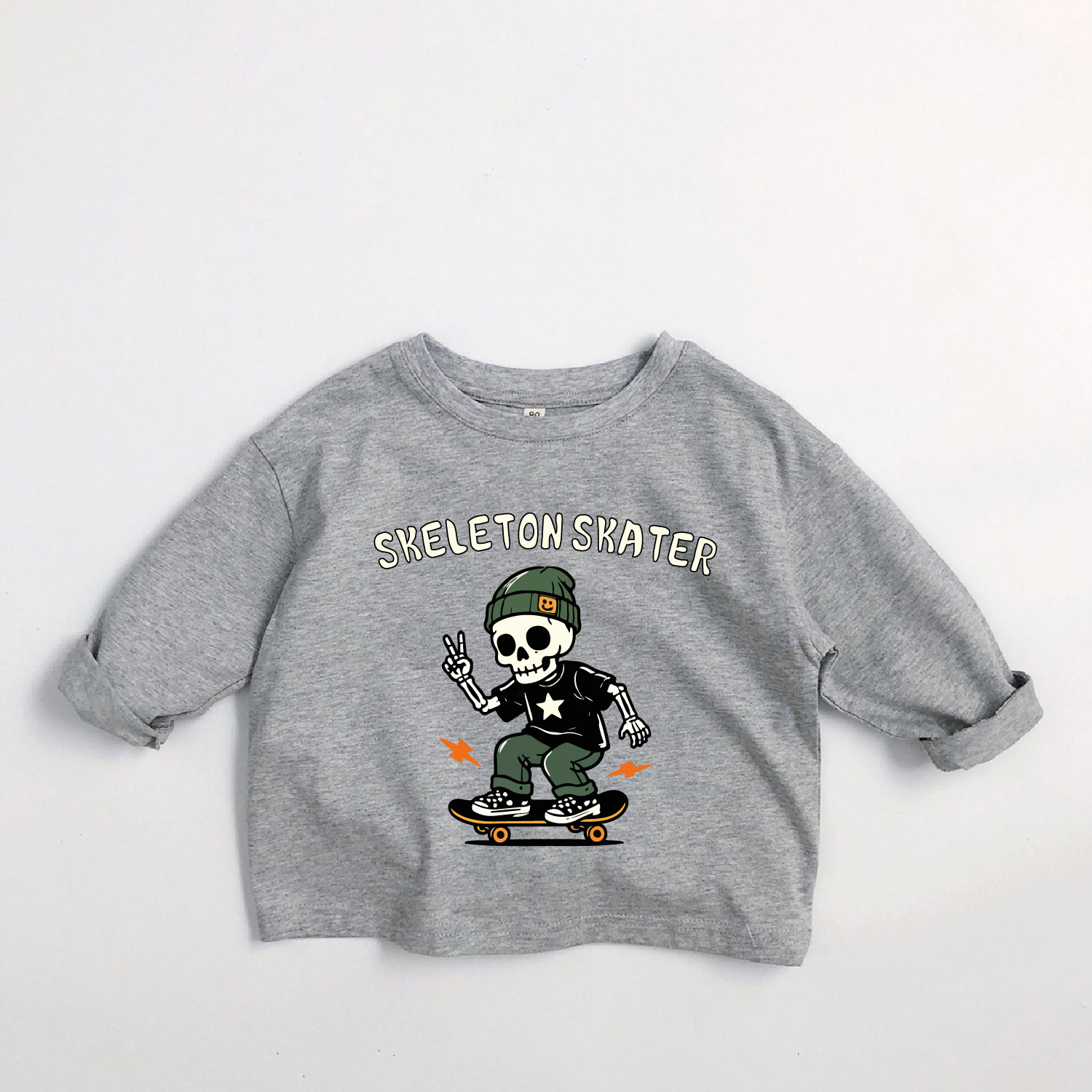 SKELETON SKATER Kids Skateboard Skull Long-Sleeve T-shirt