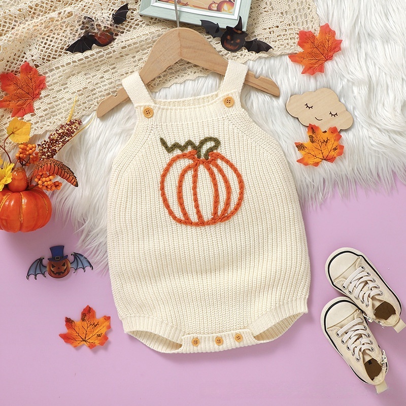 Baby Halloween Pumpkin Print Sweater Overalls