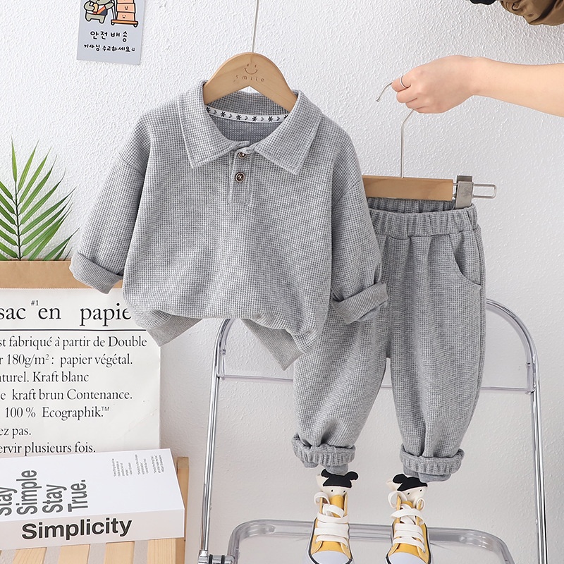 2-Piece Baby Toddler Waffle Sweatshirt Set