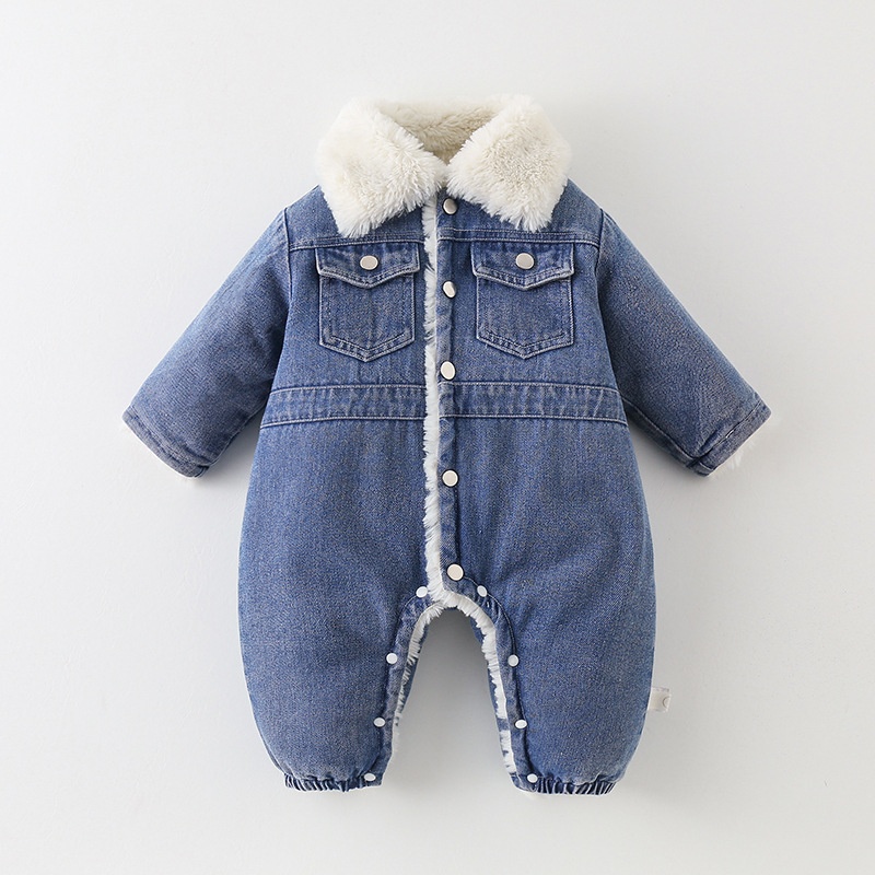 Baby Warm Wool Lamb Denim Romper