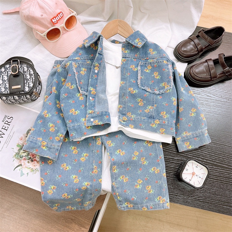 2- Piece Baby Toddler Girls Printed Denim Set