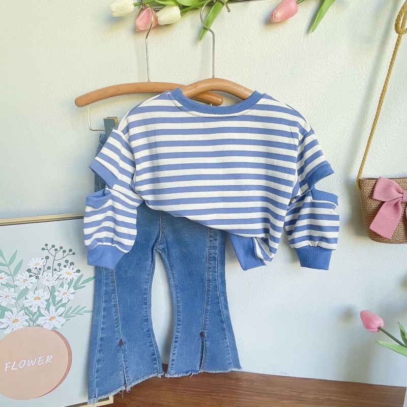 Baby Toddler Girls Striped Sweatshirt & Jeans 2-Piece Set